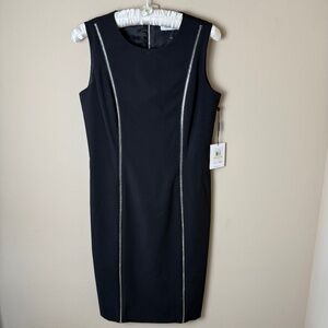 NWT Calvin Klein Black Sheath Dress Womens 4 Office Work Cocktail Zipper Accents
